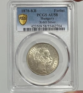 1 Forint 1878-KB PCGS VARIETY X-M1 silver coin TOP POP AU58 unique Hungary - Picture 1 of 8