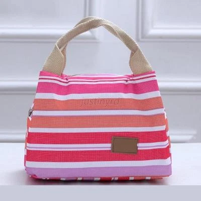Canvas Multicolor Stripe Picnic Lunch Drink Thermal Insulated Cooler Tote Bag - Image 1 of 4