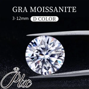 Real Loose Moissanite Real Gem Stone W.GRA 3-12mm 0.1-6CT VVS1 D Color Round Cut - Picture 1 of 38