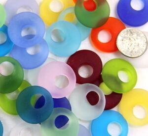 Donut Pendant Beads, YOU PICK COLOR, 20mm, Frosted Matte Sea Glass Finish