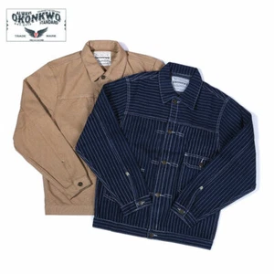 Men Casual Cargo Jacket Retro Wabash Striped Denim Jacket Canvas Trucker Coat UK - Picture 1 of 20