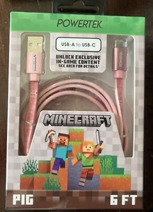 NEW! Minecraft USB-A to Lightning PIG 6ft Fast Charge Cable MFi-Certified RARE - Picture 1 of 3