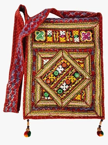 Embroidered Purse Shoulder Bag Handbag Satchel Indian with Tassels and Mirrors - Picture 1 of 5