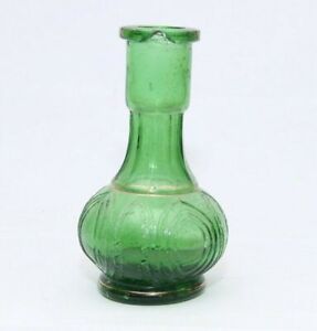 Vecchia bottiglia / vaso di vetro verde Bellissimo intarsio floreale e...