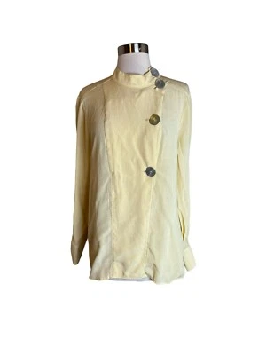 Mango Top Large Yellow Asymmetrical Collar Blouse Mother Of Pearl Buttons - Image 1 of 4