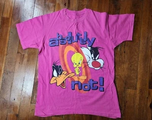 Vintage 90’s Looney Tunes Tweety Bird Sylvester Daffy Duck T-shirt Large Pink - Picture 1 of 10