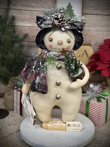 Primitive Folk Art Snowman W/Tree & Sign Christmas Holiday decor/OOAK Handmade - Picture 1 of 13