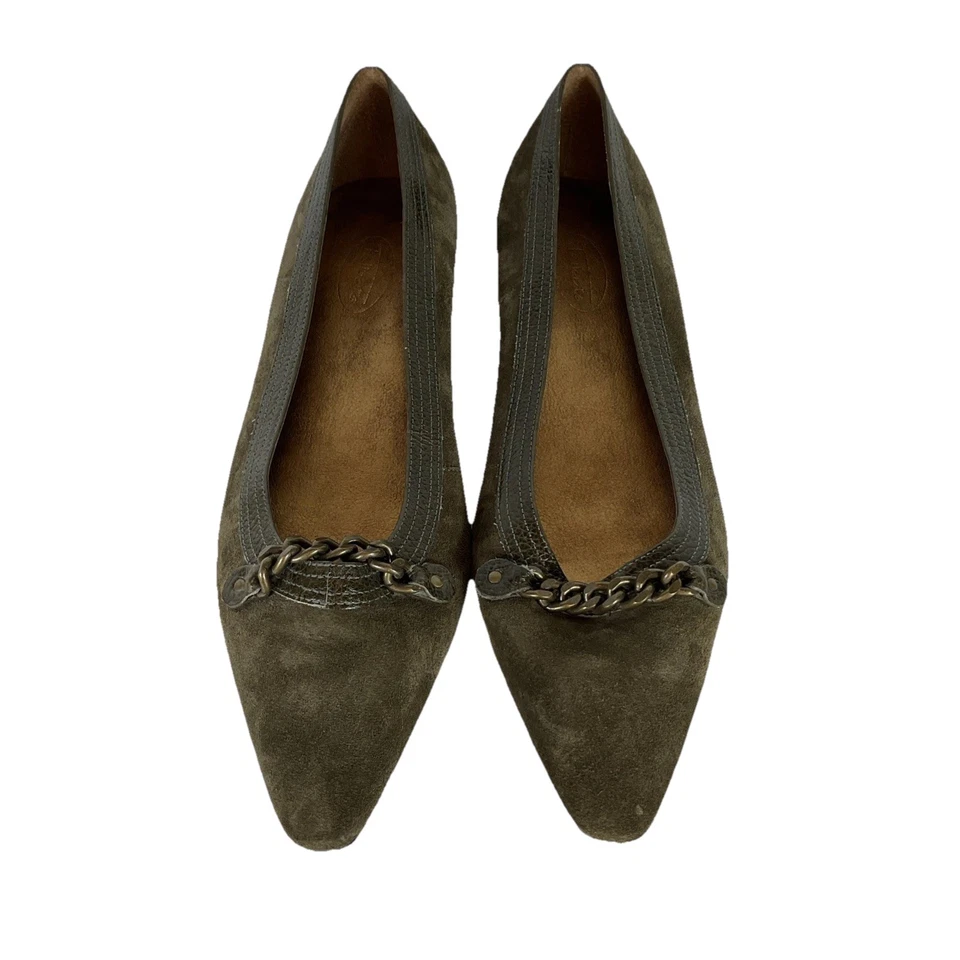 De colección Talbots Gamuza Oliva Mary Jane Planos Mujer’s 9.5 Punta Puntera Cadena Foto 1 de 4
