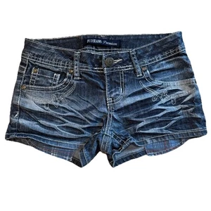 ZCO Premium Jean Shorts Stretch Studs Embroidery Plaid Peek A Boo Pockets Sz 3 - Picture 1 of 6