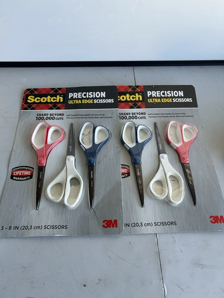 Scotch Precision Ultra Edge Scissors 3M Blue White Pink 509768 Pack of 3