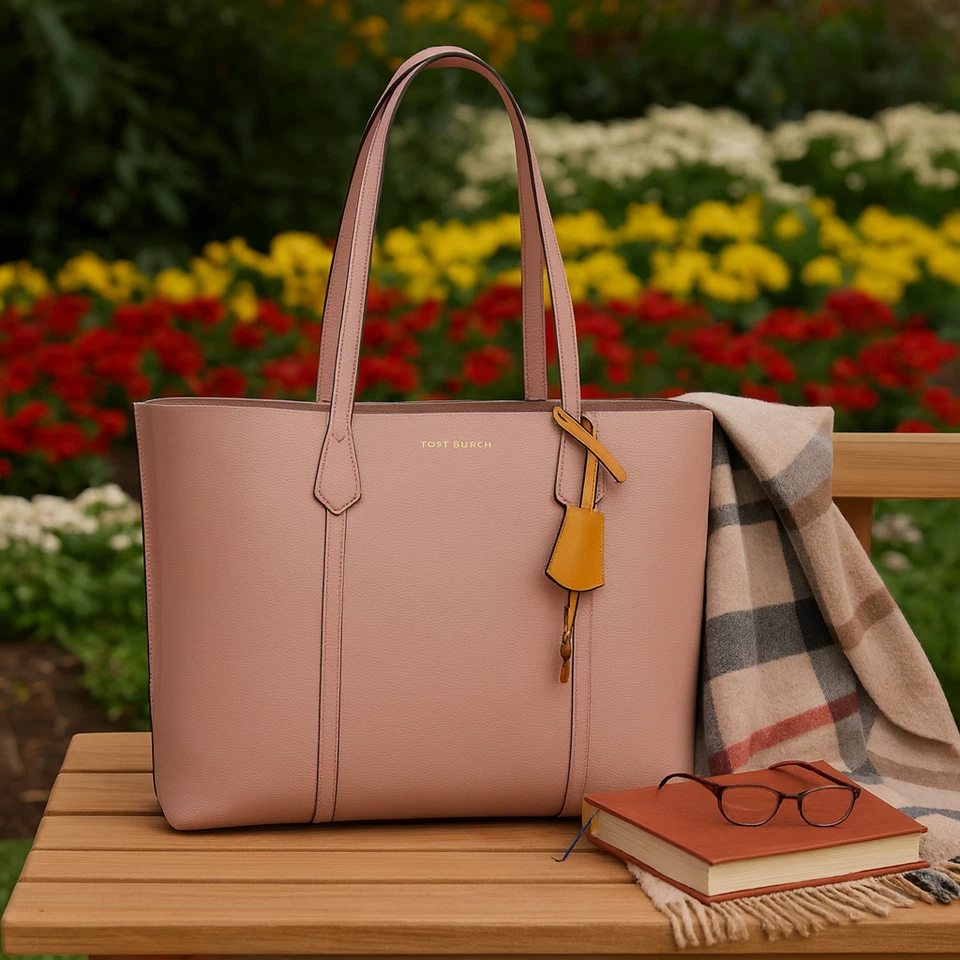 Tory Burch Perry Triple Compartment Leather Tote Bag in Pink Moon 53245