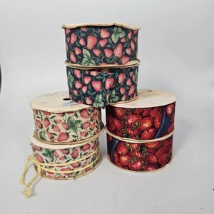 Vintage Lot Of 6 Strawberry Ribbon 3 Different Designs Offray Horizons - Picture 1 of 7