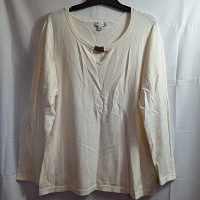 NUEVO SIN ETIQUETAS SUSAN GRAVER Suéter Cuello Cerradura Talla 2X Marfil Dorado Minimalista Moderno Suave Foto 1 de 4