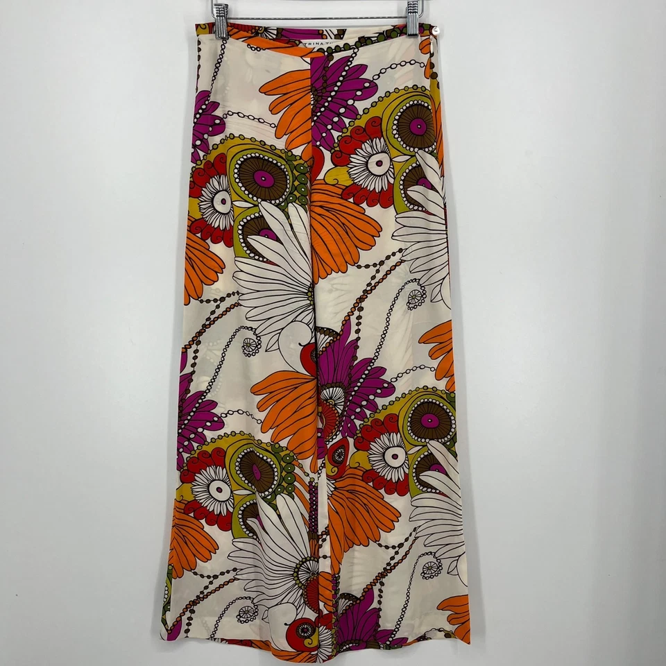 Pantalones de seda Trina Turk para mujer talla 2 multicolor floral cubierta de natación pierna ancha Foto 1 de 4