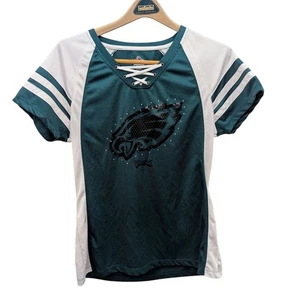 Majestic Philadelphia Eagles Green Sequined Football Jersey Shirt Top Large L - Picture 1 of 5