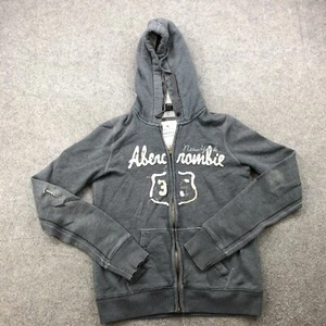 Vintage Abercrombie Fitch Hoodie Girls Medium Gray Spell Out Full Zip Logo Y2K - Picture 1 of 8