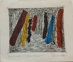 Giant Sequoia's 1/3 Chine Colle Signed Dated Dean Bensen 1989 6" X 5.25" - Picture 1 of 8