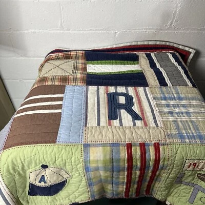 Pottery Barn Kids Sports Twin/full Quilt 68" x 86" Patchwork Hand Stitch Cotton - Image 1 of 4