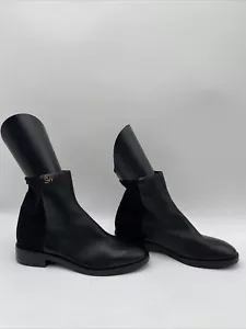 Stuart Weitzman KYE CITY Black Leather/Fabric Pull On Ankle Booties Women’s 6B - Picture 1 of 5