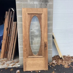 MK139 beautiful stripped antique oak beveled glass oval entrance door 32 x 79.25 - Picture 1 of 11
