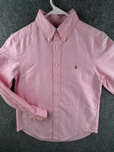 Ralph Lauren Boys Oxford Button Up Shirt OCBD Pink Long Sleeve Pony Medium 10-12 - Picture 1 of 13