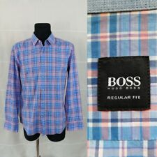 HUGO BOSS XL (17” 43cm) Mens Check Shirt Cotton Regular Fit P2P 25” 63.5cm