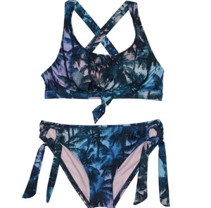 NWT Beach Lingo Big Girls 7-16 Santa Cruz Palm Side Tie Two-Piece Swimsuit Sz 10 - Picture 1 of 2