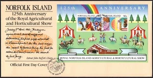Mini hoja de espectáculo agrícola 125 aniversario isla de Norfolk 1985 FDC, en muy buen estado - Imagen 1 de 1