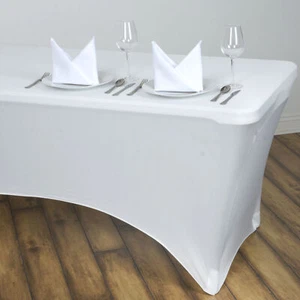 Ivory 8 ft RECTANGLE SPANDEX STRETCH TABLE COVER Fitted Tablecloth Wedding Party - Picture 1 of 6