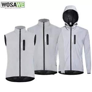 WOSAWE Men Cycling Bike Jacket Waterproof Breathable With Full Reflective Silver - Picture 1 of 19