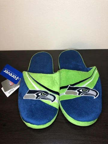 Mens Seattle Seahawks Slip On Slippers NFL Football XL 13-14 Wilson Clowney Gift Cover