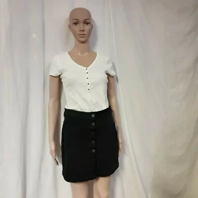 Dollhouse Juniors Women Black Denim Button Front Skirt  - Image 1 of 4