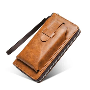Men Long Wallet Leather Phone Holder Pouch Case Card Holder Bag Clutch Handbag - Picture 1 of 10