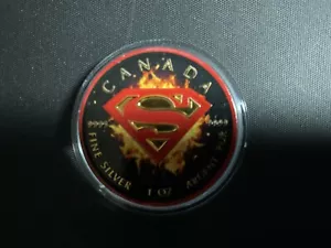 2016 Canadian 5 Dollar 1oz Silver Superman Logo Black Burning Coin In Capsule. - Picture 1 of 2