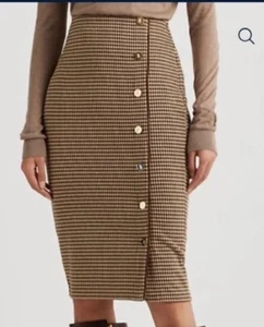 Lauren Ralph Lauren Brown Tan Houndstooth Knit Jacquard Skirt Size 3X NWT - Picture 1 of 8