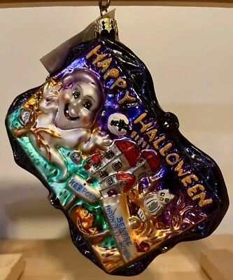Christopher Radko Haunted Greetings Postcard Glass Halloween Xmas Ornament Rare! - Image 1 of 4