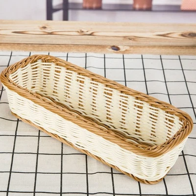  Kitchen Basket Baskets for Food Serving Imitation Rattan Rectangular - Image 1 of 4