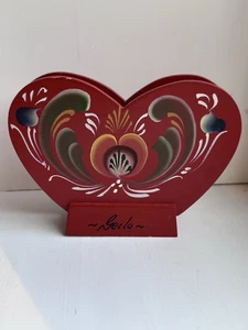 Rosemaling Handarbeit Norweger Geilo Rot Herzform Holz Serviettenhalter - Bild 1 von 5