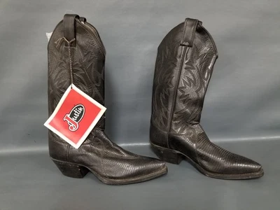 Unused W/ Tags Justin Black Leather Embroidered Western Boots Point Toe Size 5B  - Image 1 of 4