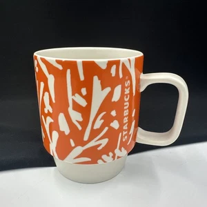 STARBUCKS Floral Mug Orange and White Spring 2016 12 oz Coffee Mug •PRISTINE• - Picture 1 of 15