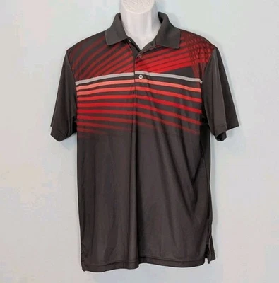 Camisa polo de golf de manga corta Proseries para hombre grande gris rojo rayas ajuste deportivo Foto 1 de 4