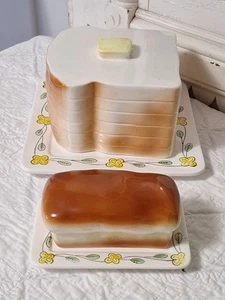 Vintage Keramik Brotwärmer Laib Brot & passende 🍞 Brot Laib Butterdose - Bild 1 von 17