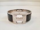 Classic Hermes Clic Clac H Bracelet Black Enamel Silver With Bag And Box