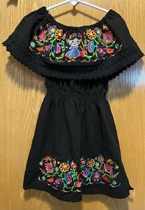 Mexican Dress Girls Sz 6 Black w/ Colorful Embroidery Pre-Owned Good Condition - Picture 1 of 9