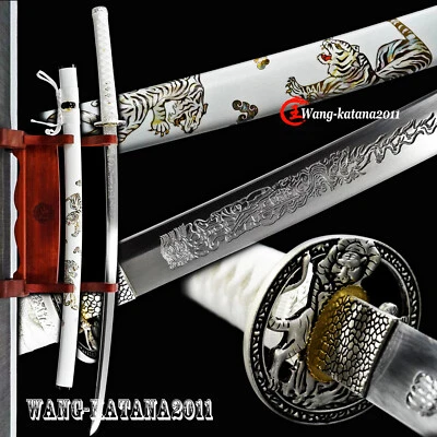 Espada práctica afilada samurai japonesa lista para la batalla Katana tigre blanco 1095 Foto 1 de 4