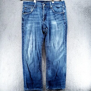 7 For All Mankind Jeans Mens 32x28 Whiskering Wash Blue Denim Straight Leg - Picture 1 of 22