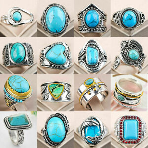 Fashion 925 Silver Turquoise Rings Handmade Women Men Wedding Jewelry Size 6-10