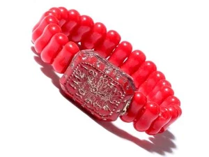 Orologio vintage ceco bambini perline rosse argento bracciale quadrante - Foto 1 di 1