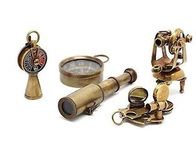 Nautical Gift Set-Miniature Telescope,Theodolite,Telegraph,Sextant,Compass Key • 47.42$