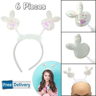 GEM IMPORTS 6x weiße Ostern Pailletten Häschen Kopf Boppers, 22 cm Einheitsgröße Fell Stirnband Set